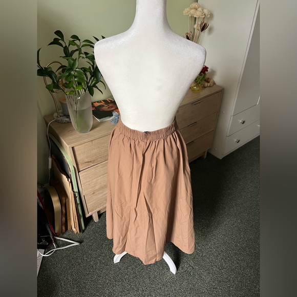 ZARA Tan Camel Khaki Button Down Elastic High-Waist Asymmetrical Midi Maxi Skirt - Picture 12 of 16